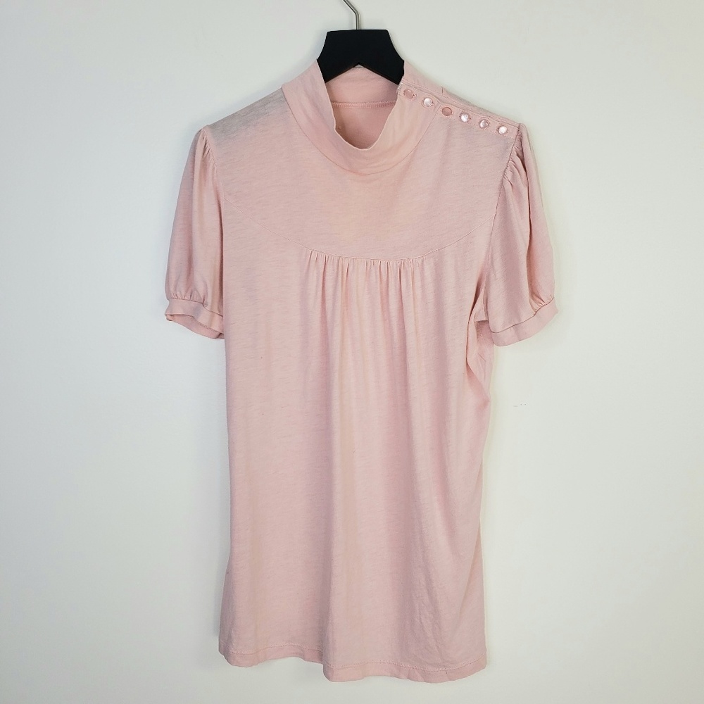 Anthro • Deletta Light Pink Button Shoulder Top